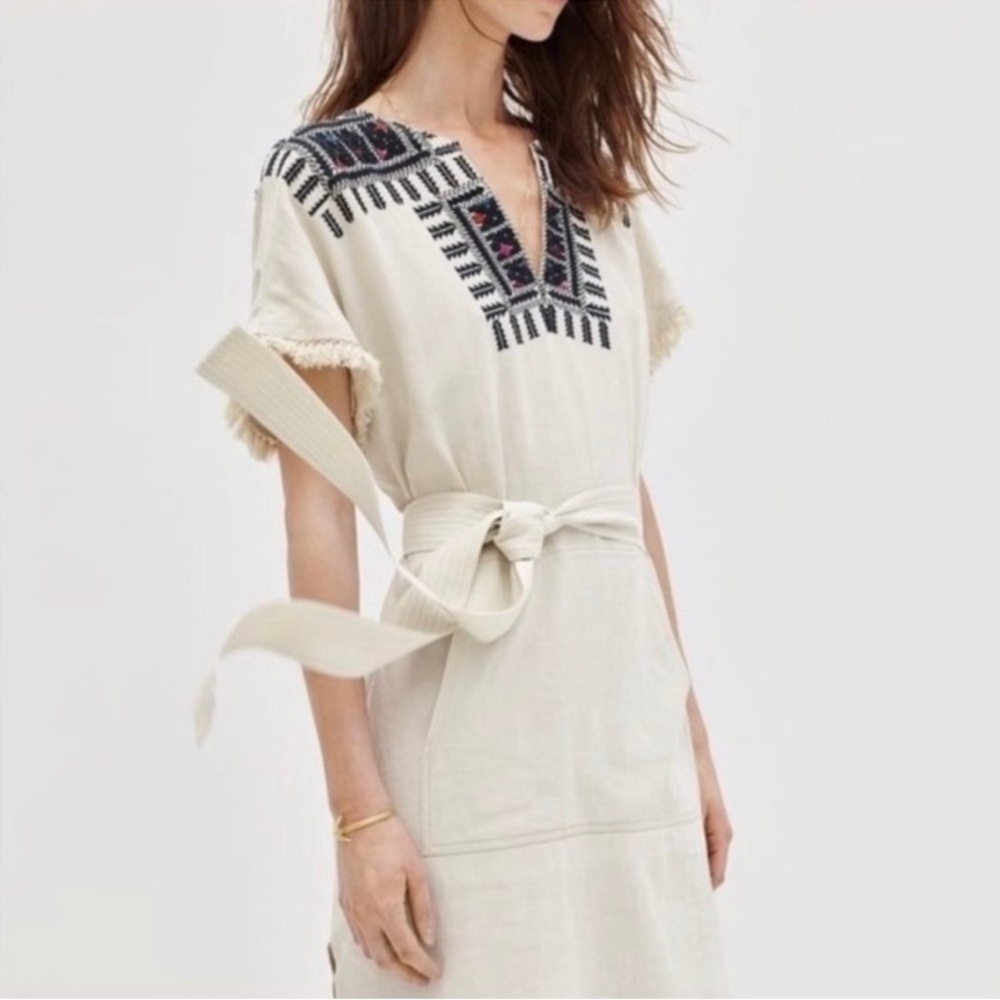 Madewell Cream Dress with Black and Multicolor Embroidery